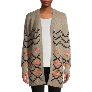 No Boundaries Juniors' Print Sweater Cardigan; Medium 7-9; Oyster